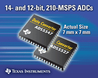 德州儀器推出12與14位210 MSPS ADC壯大高速ADC產(chǎn)品陣營